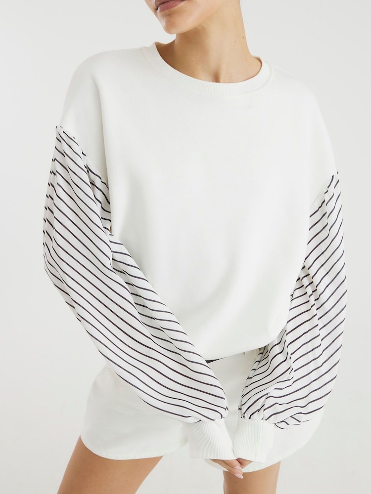 River Island Stripe Hybrid Sleeve Sweatshirt - صورة 2 من 3