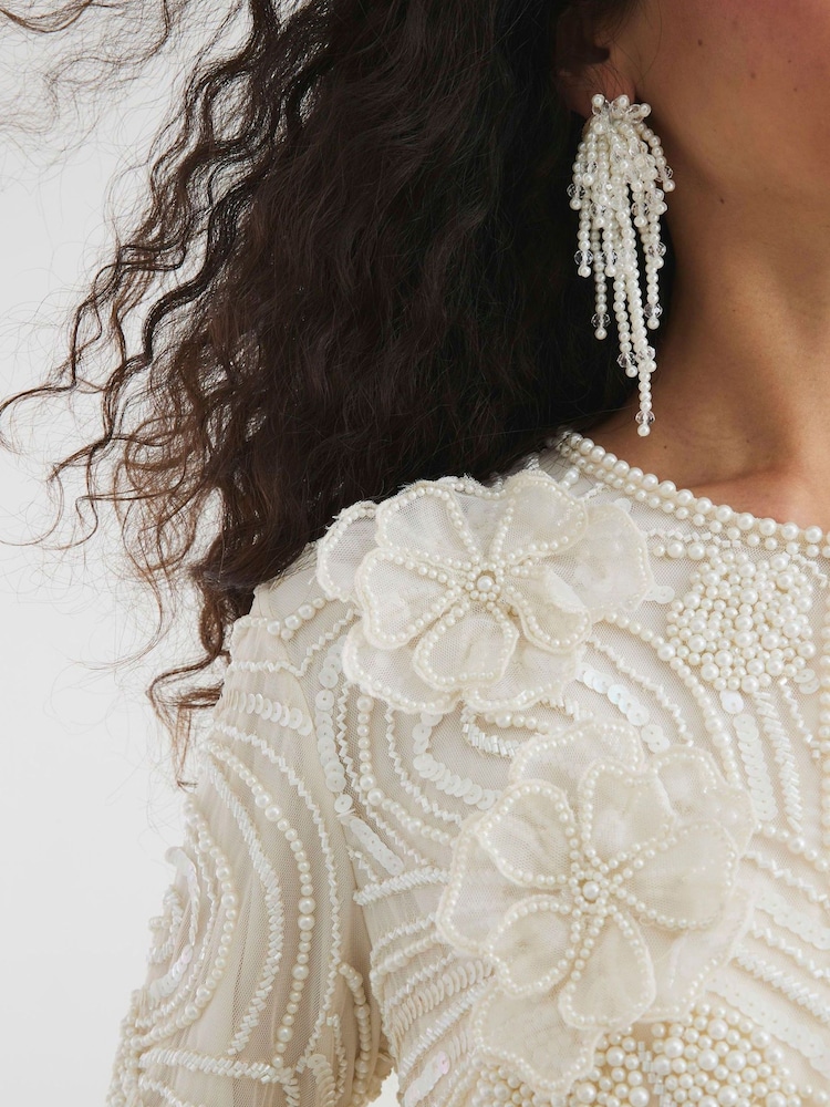 River Island Cream Premium Pearl Embellished Jacket - Image 4 of 4