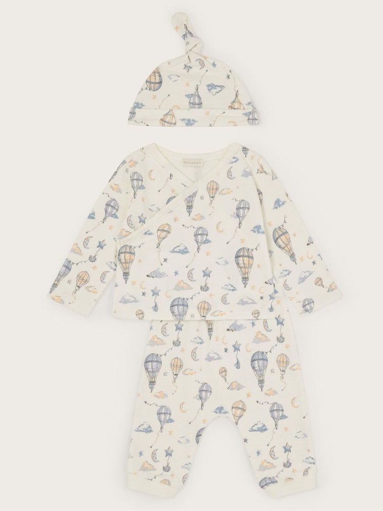 Monsoon Cream Newborn 100% Cotton Hot Air Balloon Sleep Set - Image 1 of 3