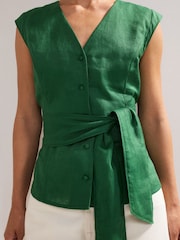Phase Eight Green Mariana 100% Linen Top - Image 5 of 6