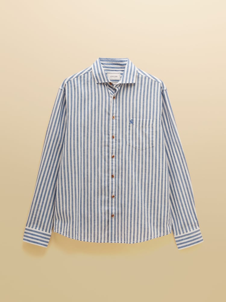 Joules Blue & White Striped Linen Blend Long Sleeve Shirt - Image 9 of 9 Joules Blue & White Striped Linen Blend Long Sleeve Shirt - Image 9 of 9