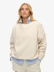 Superdry White 100% Cotton Athletic Essentials Tonal Applique Crew Sweatshirt - Image 1 of 6