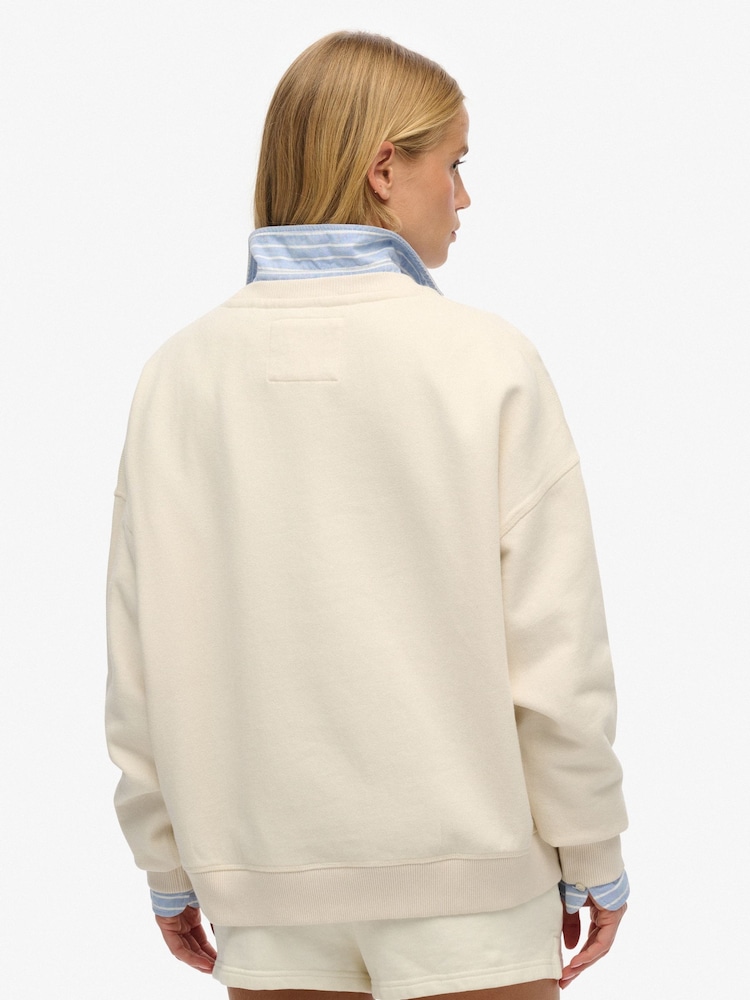 Superdry White 100% Cotton Athletic Essentials Tonal Applique Crew Sweatshirt - Image 2 of 6