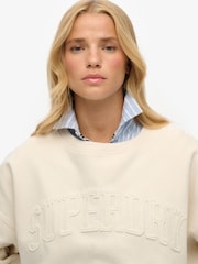 Superdry White 100% Cotton Athletic Essentials Tonal Applique Crew Sweatshirt - Image 4 of 6
