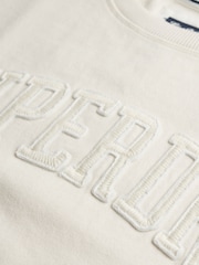 Superdry White 100% Cotton Athletic Essentials Tonal Applique Crew Sweatshirt - Image 6 of 6