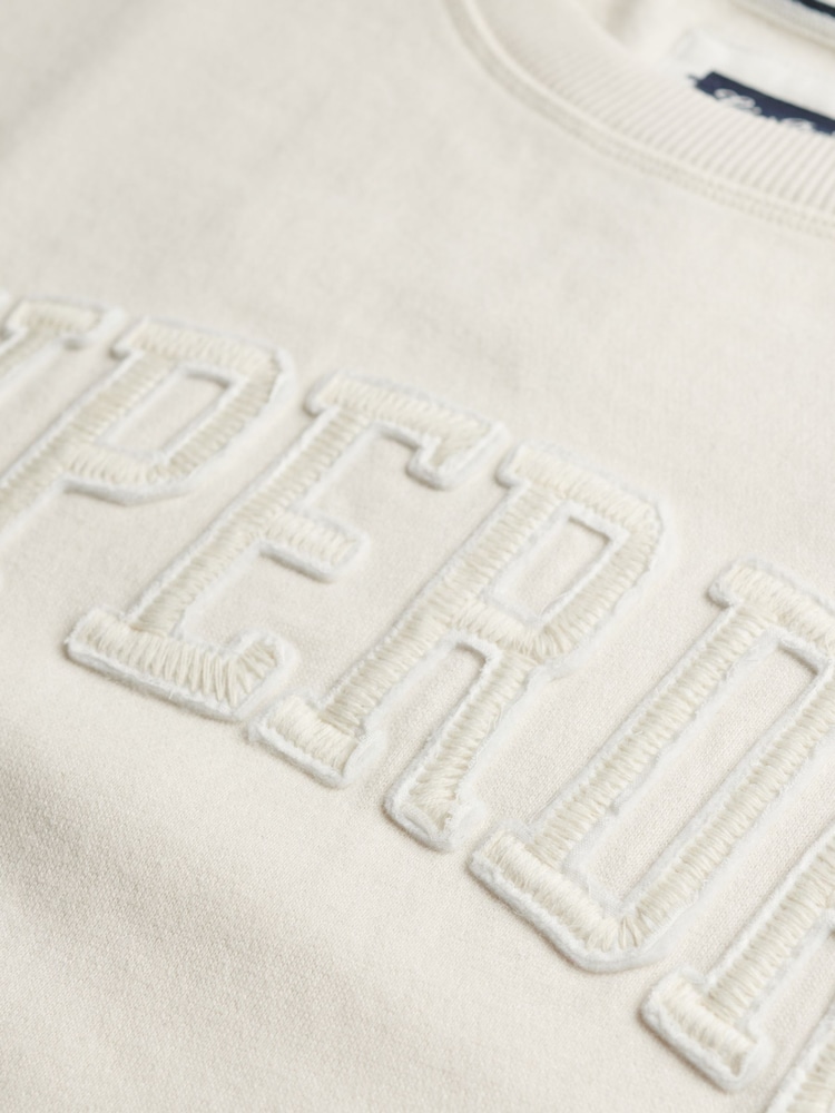 Superdry White 100% Cotton Athletic Essentials Tonal Applique Crew Sweatshirt - Image 6 of 6