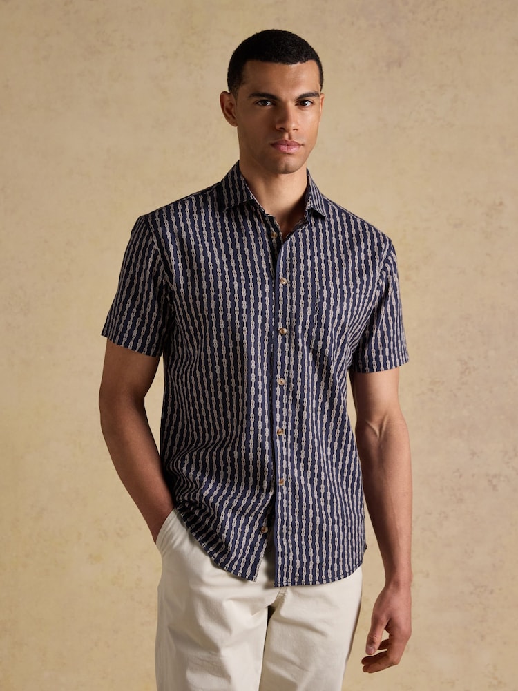 أزرق داكن - Joules Linen Blend Printed Short Sleeve Shirt - صورة 1 من 8 أزرق داكن - Joules Linen Blend Printed Short Sleeve Shirt - صورة 1 من 8
