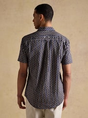 أزرق داكن - Joules Linen Blend Printed Short Sleeve Shirt - صورة 3 من 8