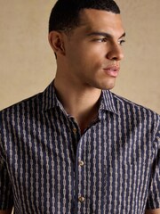 أزرق داكن - Joules Linen Blend Printed Short Sleeve Shirt - صورة 6 من 8