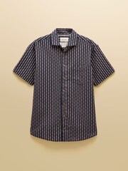 أزرق داكن - Joules Linen Blend Printed Short Sleeve Shirt - صورة 8 من 8