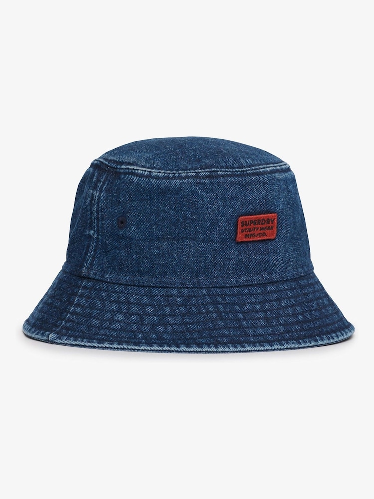 Superdry Blue Washed Bucket 100% Cotton Hat - Image 1 of 5
