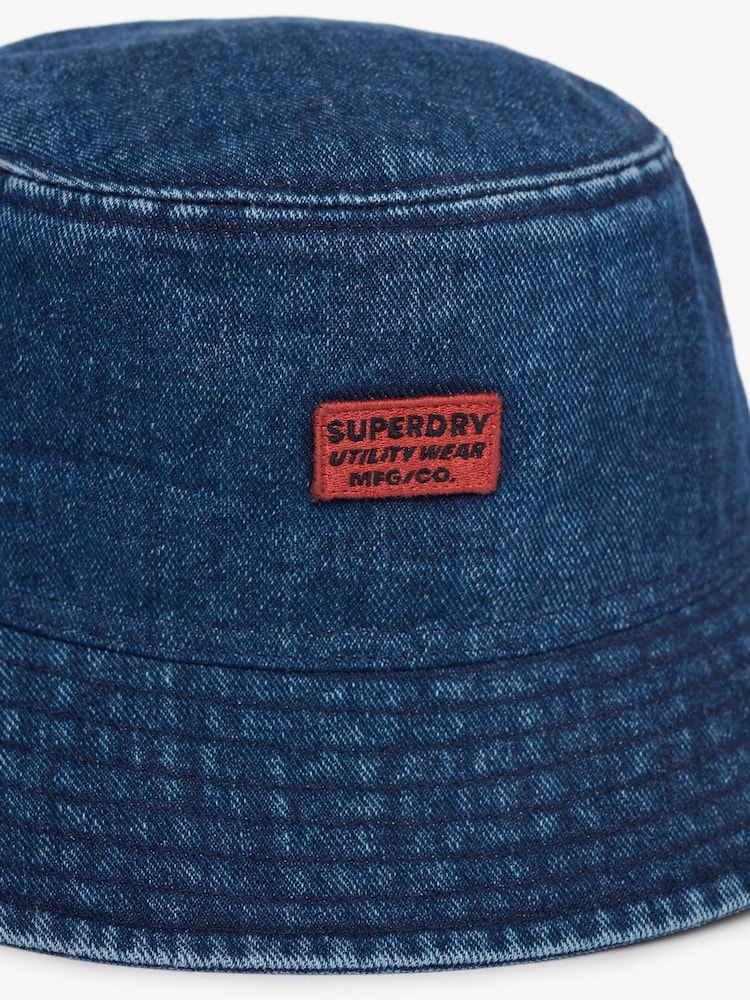 Superdry Blue Washed Bucket 100% Cotton Hat - Image 5 of 5