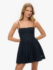 Superdry Blue 100% Cotton Broderie Cami Mini Dress - Image 1 of 6