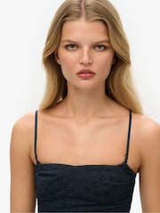 Superdry Blue 100% Cotton Broderie Cami Mini Dress - Image 4 of 6