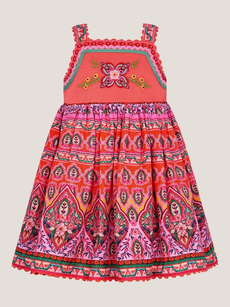 Monsoon Orange Baby 100% Cotton Embroidered Floral Print Dress - Image 1 of 3