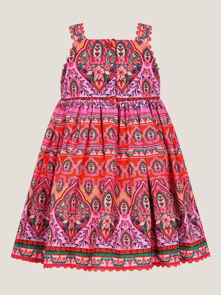 Monsoon Orange Baby 100% Cotton Embroidered Floral Print Dress - Image 2 of 3