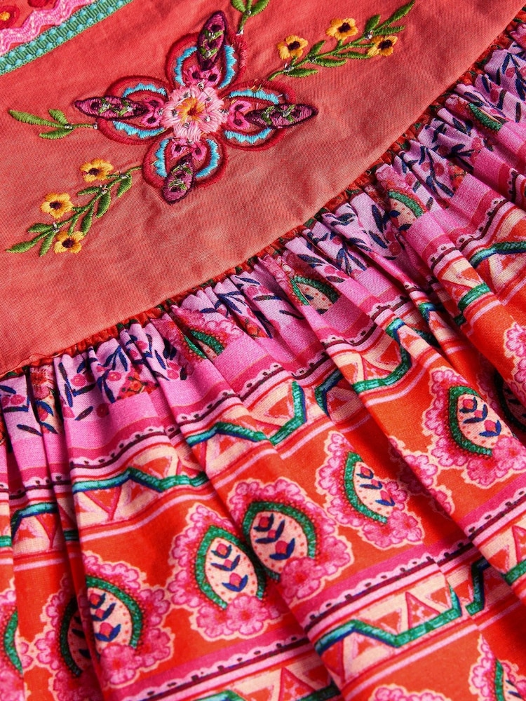 Monsoon Orange Baby 100% Cotton Embroidered Floral Print Dress - Image 3 of 3