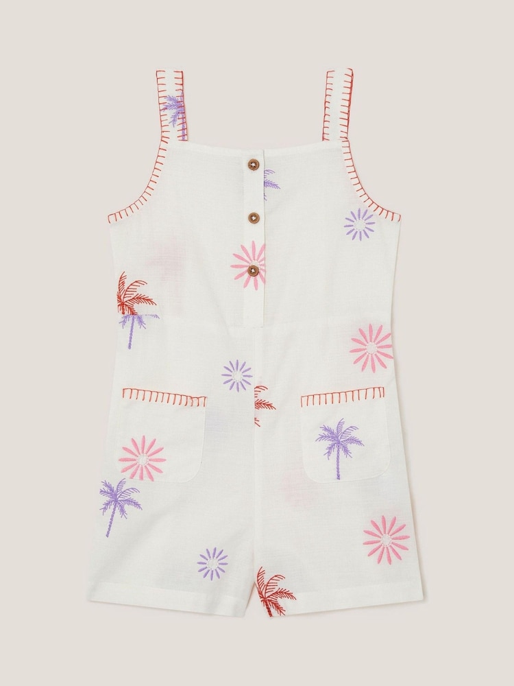 Monsoon 100% Cotton Palm Tree Embroidered Playsuit - صورة 1 من 3