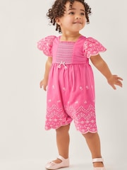 Monsoon Pink Baby Broderie 100% Cotton Romper - Image 1 of 4