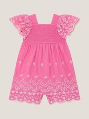 Monsoon Pink Baby Broderie 100% Cotton Romper - Image 4 of 4