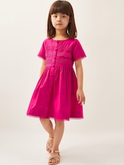 Monsoon Pink 100% Cotton Embroidered Short Sleeve Dress - Image 1 of 4