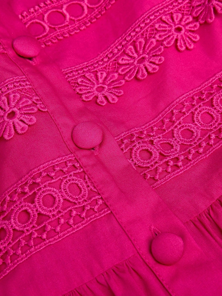 Monsoon Pink 100% Cotton Embroidered Short Sleeve Dress - Image 4 of 4