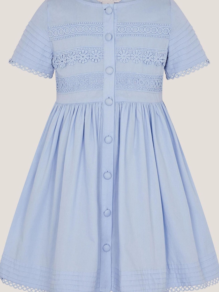 Monsoon Blue 100% Cotton Embroidered Short Sleeve Dress - Image 1 of 2