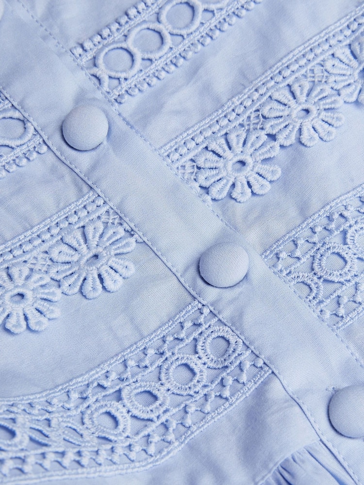 Monsoon Blue 100% Cotton Embroidered Short Sleeve Dress - Image 2 of 2