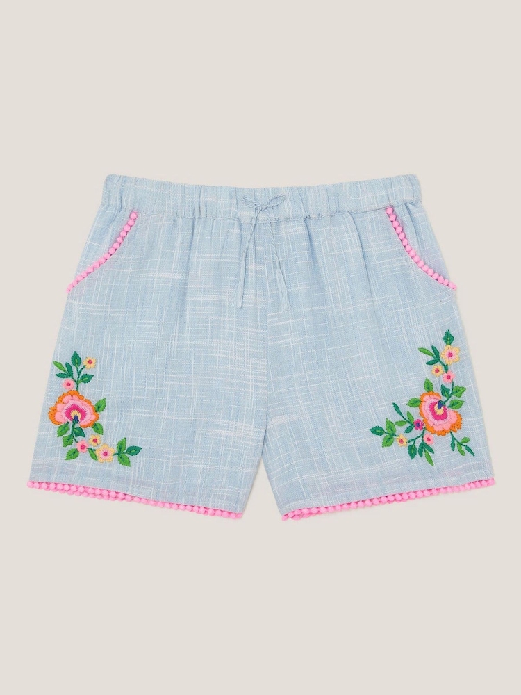 Monsoon Floral Embroidered Slub Shorts - Imagen 1 de 3