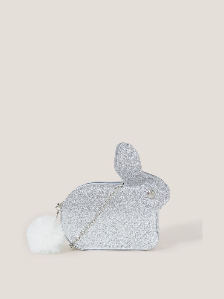 Monsoon Silver Faux Fur Pom Pom Bunny Bag - Image 1 of 4