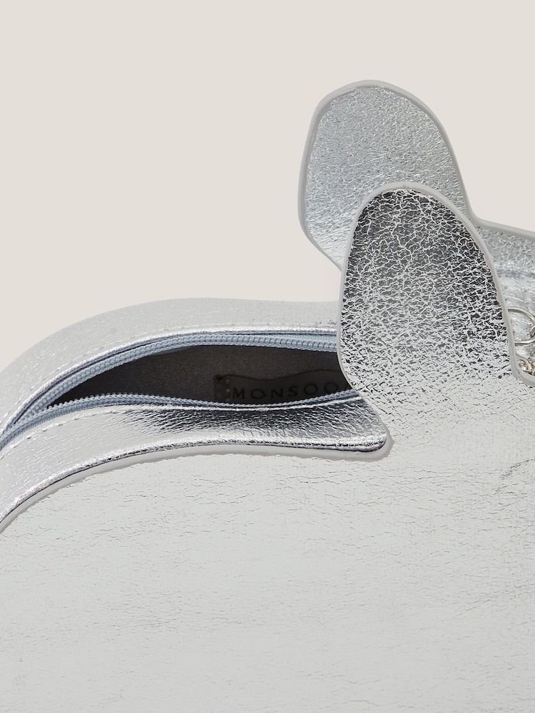 Monsoon Silver Faux Fur Pom Pom Bunny Bag - Image 4 of 4