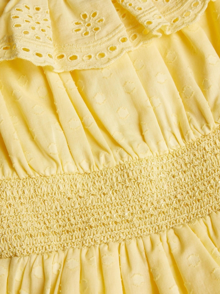 Monsoon Yellow 100% Cotton Broderie Bardot Dress - Image 1 of 2
