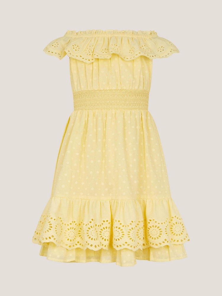 Monsoon Yellow 100% Cotton Broderie Bardot Dress - Image 2 of 2
