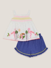 Monsoon Natural Baby Flamingo 100% Cotton Top & Shorts Set - Image 2 of 4