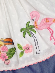 Monsoon Natural Baby Flamingo 100% Cotton Top & Shorts Set - Image 4 of 4