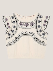 Monsoon Natural 100% Cotton Embroidered Frill T-Shirt - Image 1 of 3