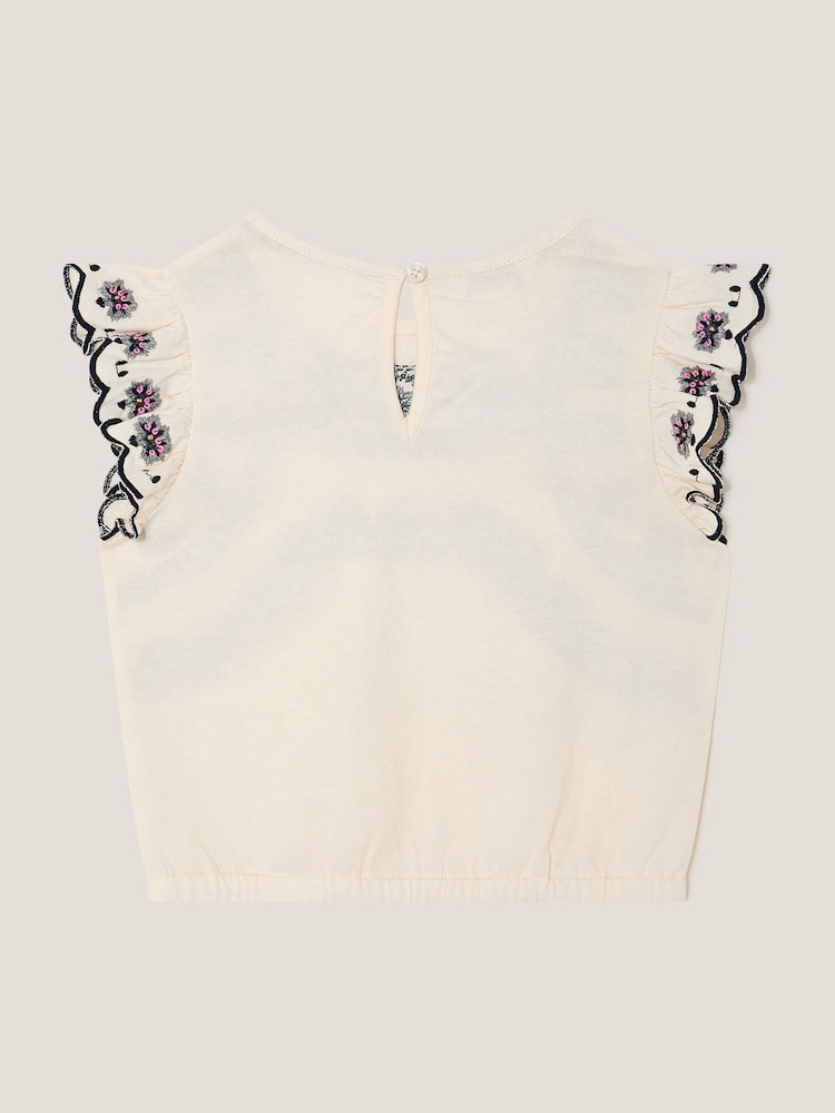 Monsoon Natural 100% Cotton Embroidered Frill T-Shirt - Image 2 of 3 Monsoon Natural 100% Cotton Embroidered Frill T-Shirt - Image 2 of 3