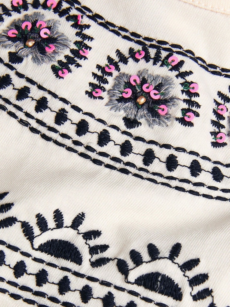 Monsoon Natural 100% Cotton Embroidered Frill T-Shirt - Image 3 of 3 Monsoon Natural 100% Cotton Embroidered Frill T-Shirt - Image 3 of 3