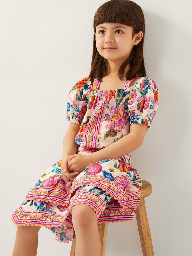 Monsoon Natural 100% Cotton Aurelia Floral Print Top and Skirt Set - Image 1 of 4