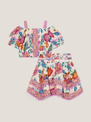 Monsoon Natural 100% Cotton Aurelia Floral Print Top and Skirt Set - Image 2 of 4