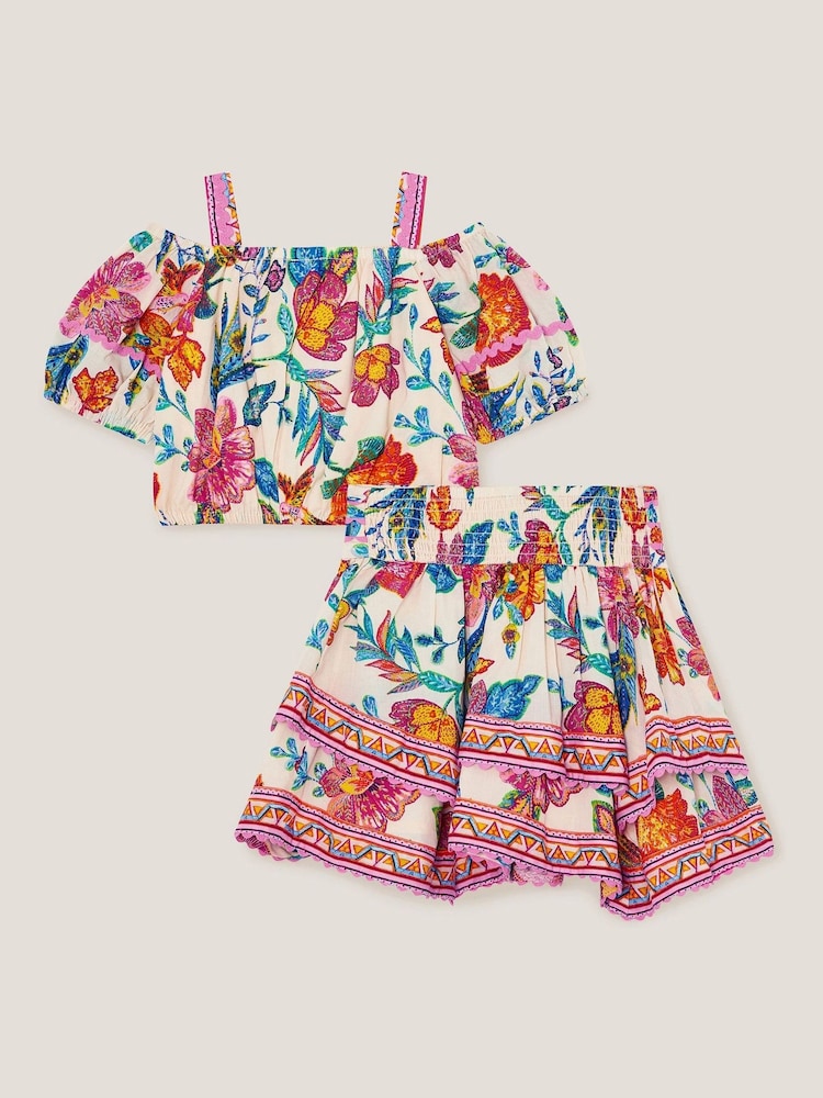 Monsoon Natural 100% Cotton Aurelia Floral Print Top and Skirt Set - Image 3 of 4
