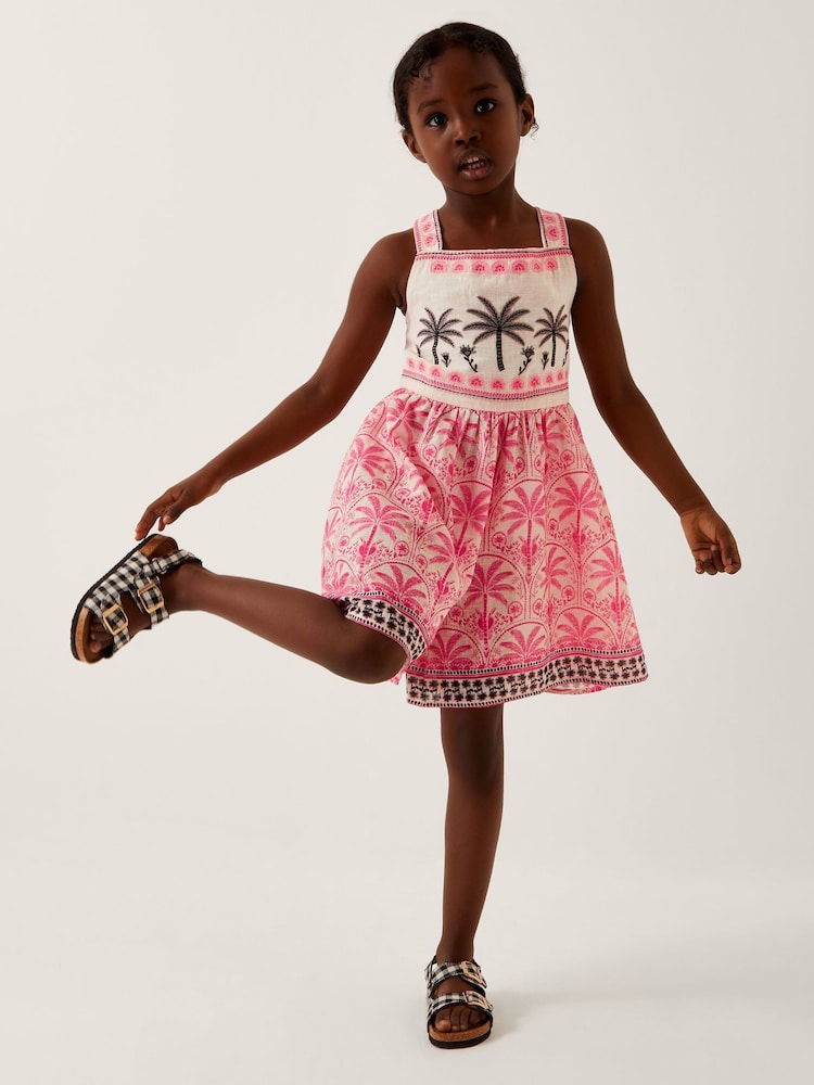 Monsoon Palm Print Embroidered Playsuit - صورة 1 من 4