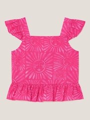 Monsoon Pink 100% Cotton Sun Print Frilly Top - Image 1 of 3