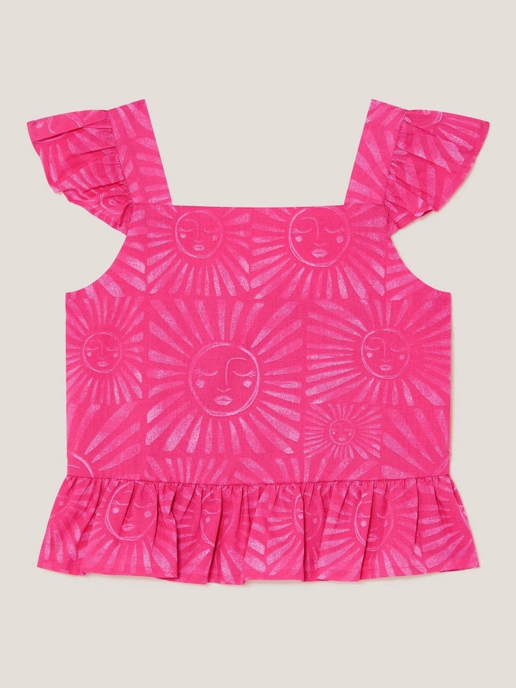 Monsoon Pink 100% Cotton Sun Print Frilly Top - Image 1 of 3