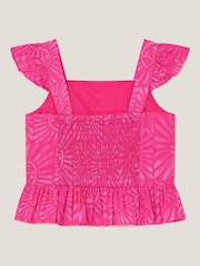 Monsoon Pink 100% Cotton Sun Print Frilly Top - Image 2 of 3