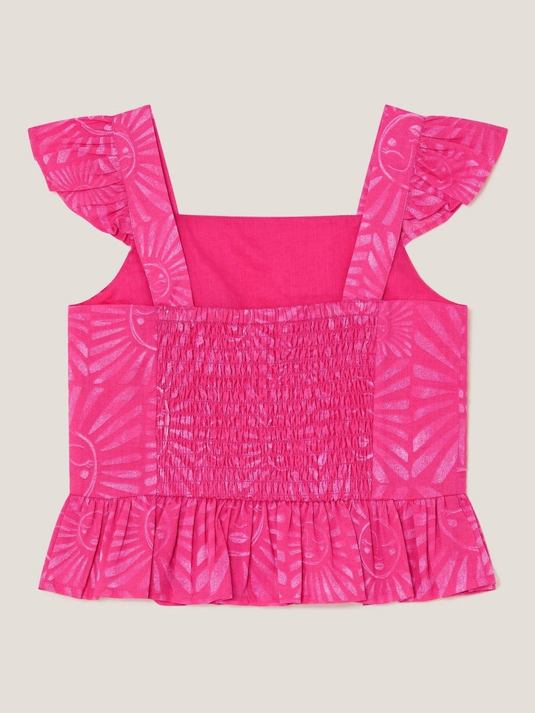 Monsoon Pink 100% Cotton Sun Print Frilly Top - Image 2 of 3