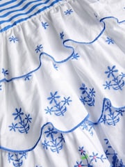 Monsoon Blue 100% Cotton Broderie Stripe Tiered Dress - Image 4 of 4