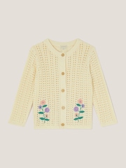 Monsoon Natural 100% Cotton Floral Embroidered Crochet Cardigan - Image 1 of 3