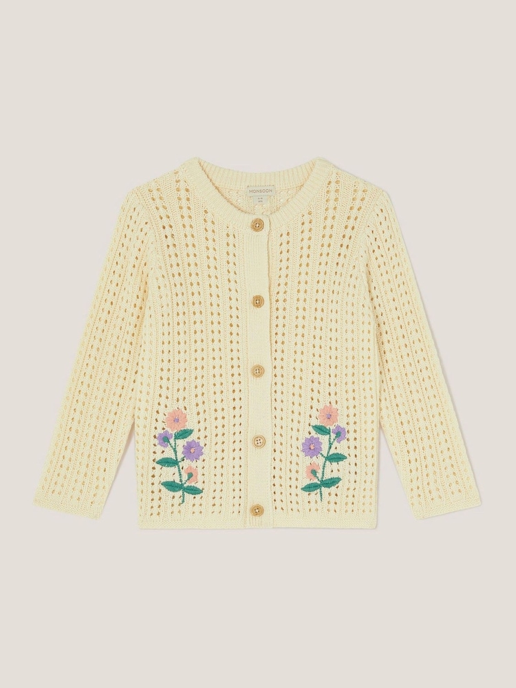 Monsoon Natural 100% Cotton Floral Embroidered Crochet Cardigan - Image 1 of 3