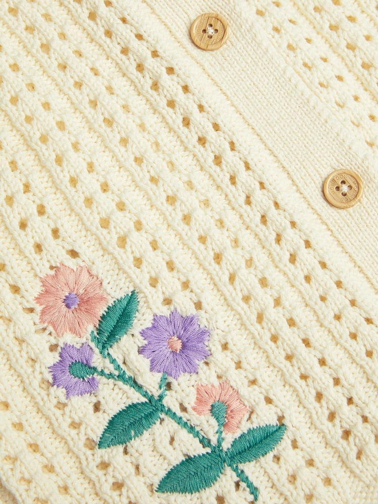 Monsoon Natural 100% Cotton Floral Embroidered Crochet Cardigan - Image 3 of 3